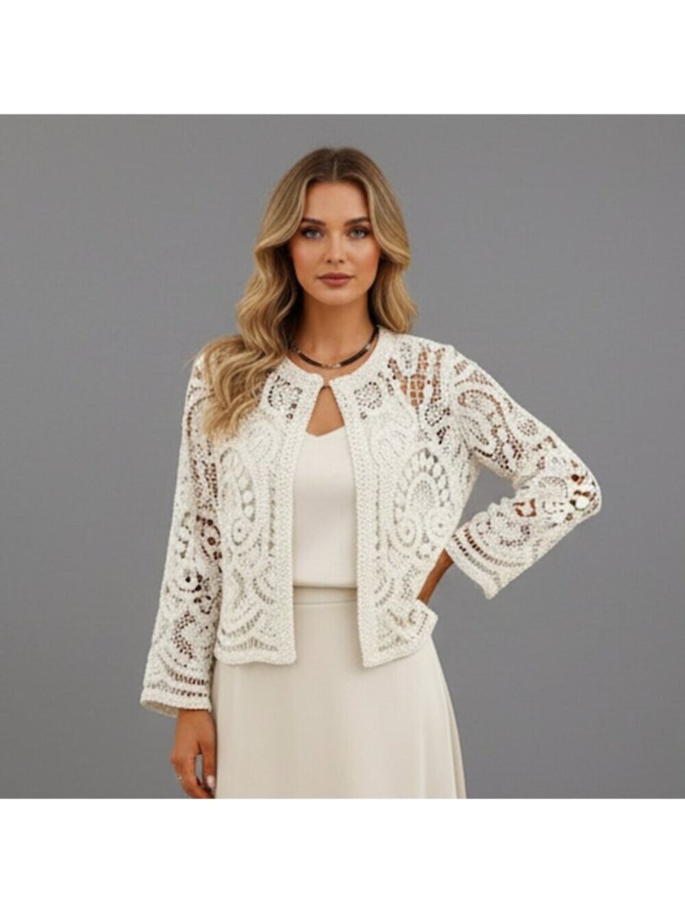 Boho Hollow Out Crochet Cardigan Beige